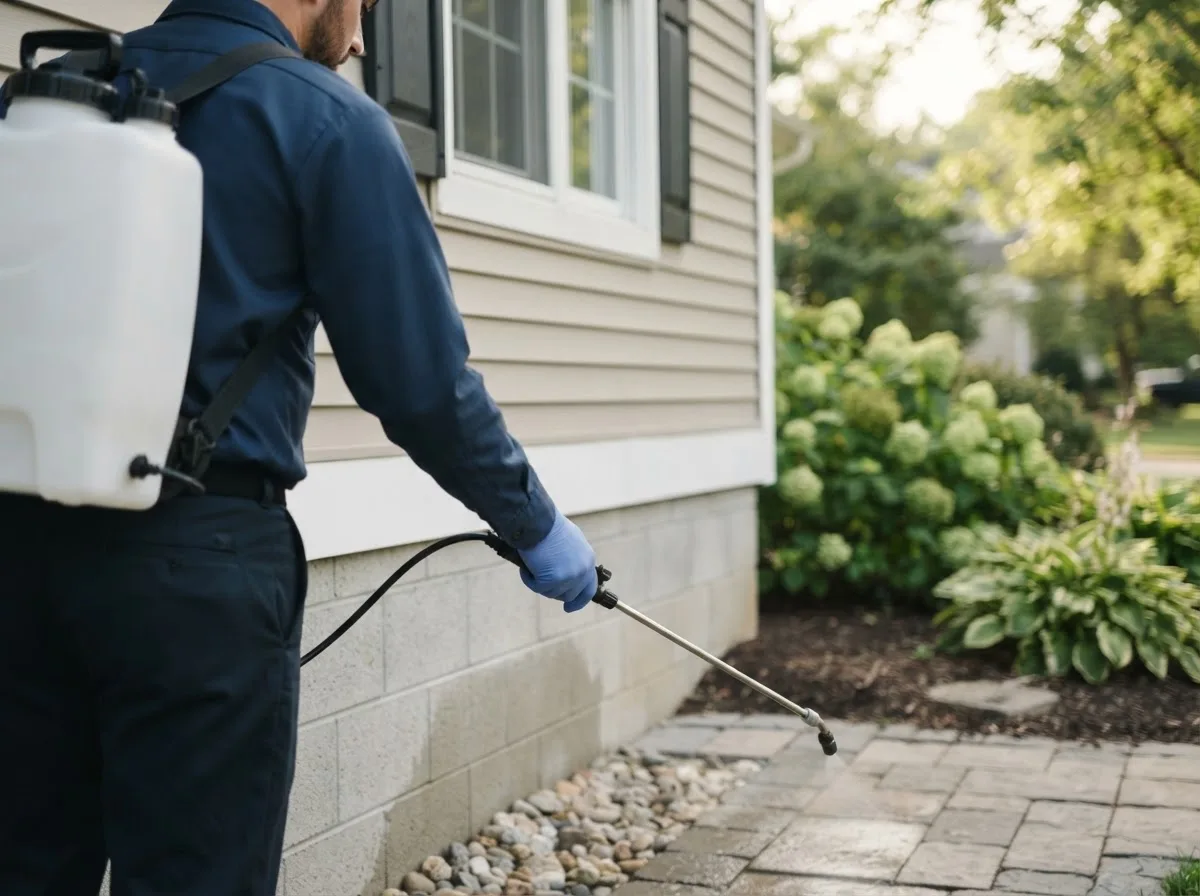 Pest control technician inspecting a home in Rouseville, PA